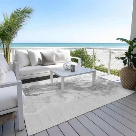 Homeroots 5' X 8' Gray And Silver Abstract Washable Indoor Outdoor Area Rug 611307