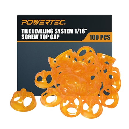 Powertec Tile Leveling System Patent- 1/16in Screw top caps for Spacing & Leveling Tiles, 100PK 72108N