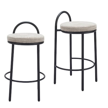 Homeroots Set of Two 26" Beige and Black Chenille and Steel Low Back Counter Height Bar Chairs, 2PK 555719