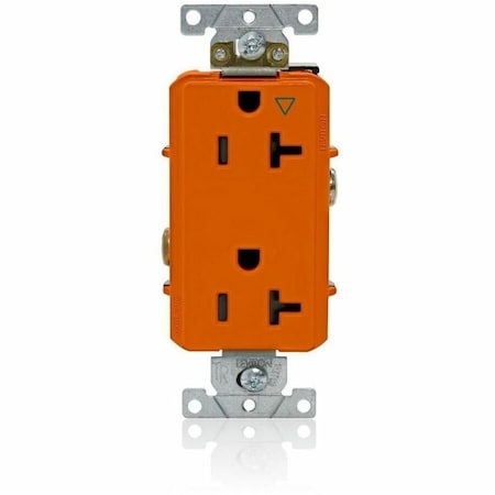 Leviton Straight Blade Receptacle, 5-20R, 20 A, 125V AC, 2 Pole, 3 Wire, Flush Mount, Single, Orange 16362-OIG