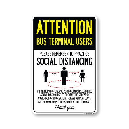 Signmission Public Safety, Bus Terminal Users Practice Social Distancing, 10in X 7in Decal, OS-NS-D-710-25380 OS-NS-D-710-25380
