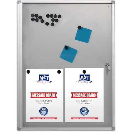 M&T Displays Universal Magnetic Showboard 4x8.5x11 Inch, Aluminum Silver Lockable Noticeboard USBN5004A4X2000
