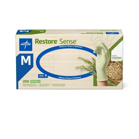 Medline Restore Sense Green Powder-Free Nitrile Exam Gloves with maxOat+, Size M, 250PK OAT4585H
