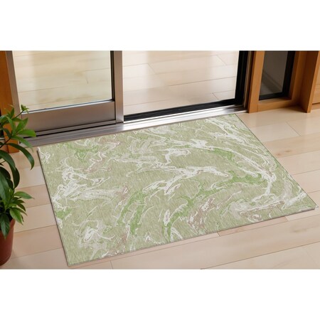 Homeroots 3' X 5' Artichoke Green And Ivory Abstract Washable Indoor Outdoor Area Rug 600060