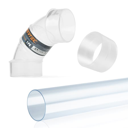 Powertec Clear PVC Pipe 2-1/2 in. x 36 in. Long, 2-1/2 in. OD 90 Degree Elbow and 2-1/2 in. Pipe Coupling 70469N