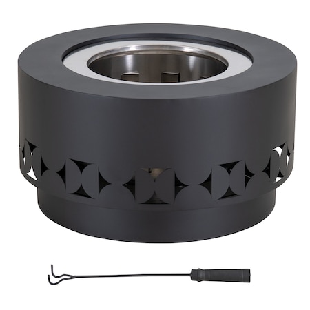 Sunjoy 28 in Smokeless Fire Pit with Ash Pan and Poker, Portable Wood Burning Fireplace, Black A301060800