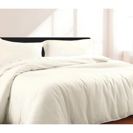Homeroots Ivory King Cotton Blend 300 Thread Count Washable Duvet Cover Set 528519