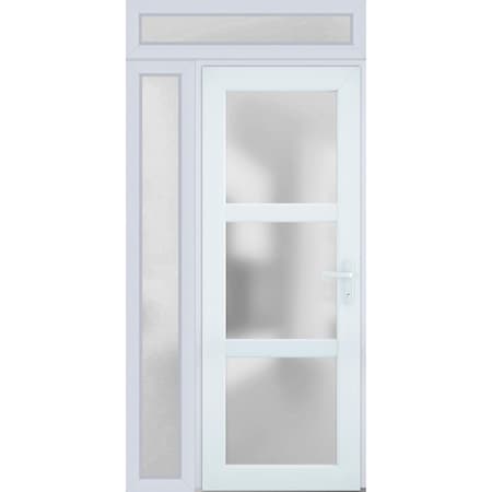 Vdomdoors Front Exterior Prehung FiberGlass Door Frosted Glass / Manux 8552 White Silk / Sidelight and Transo MANUX8552EXD-WS-W36+16 x H80+14-RH
