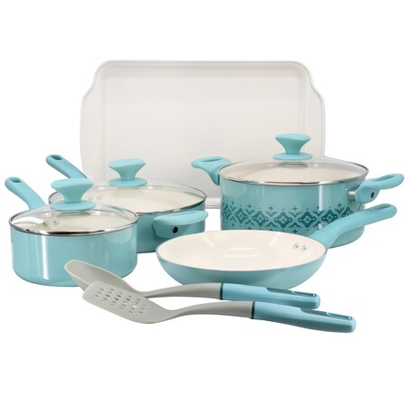 Spice By Tia Mowry 10 Piece Ceramic Nonstick Aluminum Cookware Set in Mint 87070.10R