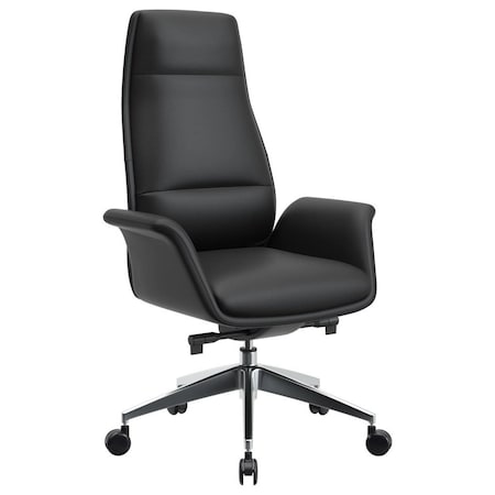 Leisuremod Summit High-Back Office Chair in Faux Leather & Aluminum Frame with Swivel & Tilt, Black SOT21BLL