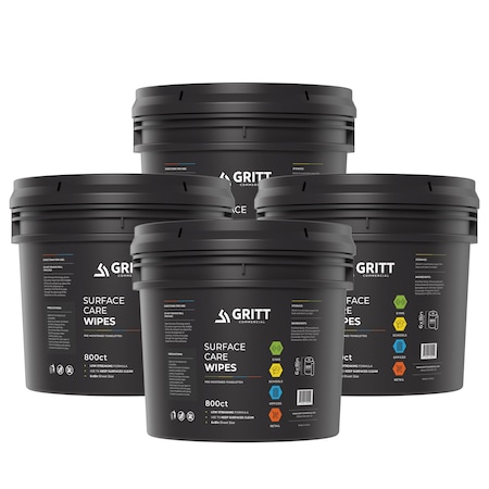 Gritt Commercial Gym Wipes, All-Purpose Cleaning Wipes - 4 x 800 Count Roll + Bucket, 3200 Wipes, 4PK GRI5-RW-1-B-CS-NR