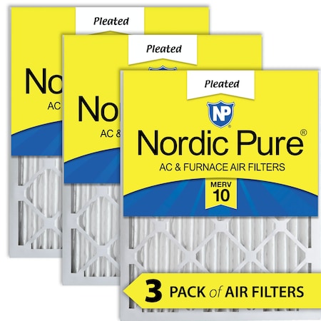 Nordic Pure 18x24x2 Pleated Air Filter, High Capacity, Electrostatically Charged Synthetic Media, MERV 10, 3 PK 18x24x2M10-3