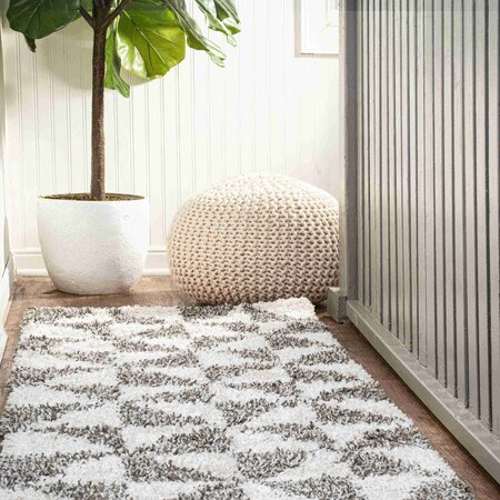 Jonathan Y Alcudia Geometric Shag Beige/Dark Gray 2 ft. x 8 ft. Runner Rug SHG100A-28