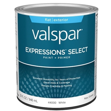 Valspar Expressions Select 4400 Latex Paint, Acrylic Base, Flat Sheen, White Base, 1 qt 028.0044000.005