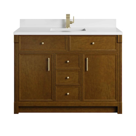 James Martin Vanities Bellshire 48" Sgl Vanity, Honey Oak w/Sgl Hole 3 CM White Zeus Silestone Top and Matching Backsplash 660-V48-HNO-1WZ