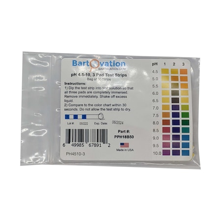 Bartovation pH 4.5-10, 3 Pad Test Strips [Bag of 50 Strips] PPH18B50