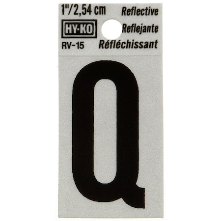 Hy-Ko Reflective Letter, Character: Q, 1 in H Character, Black Character, Silver Background, Vinyl RV-15/Q
