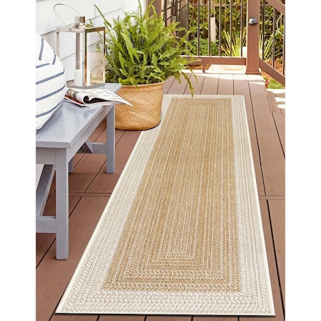 World Rug Gallery Contemporary Braided Weather Resistant Reversible Indoor/Outdoor Rug 2 ft x 7 ft Natural WR112NATURAL2X7
