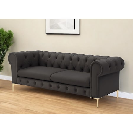 Homeroots 87" Brown Faux Leather Chesterfield Sofa With Gold Legs 543939