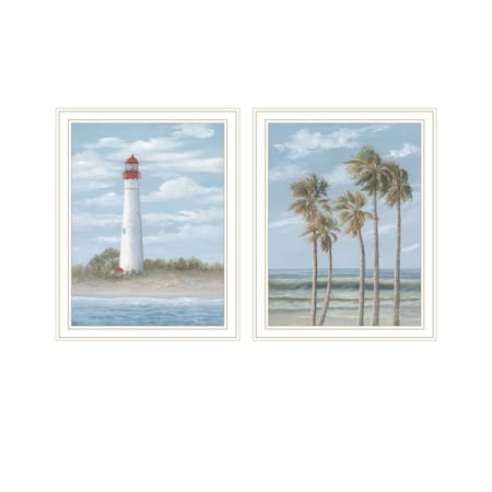 Homeroots Set Of Two Cape May Lighthouse And Palm Trees White Framed Wall Art, 2PK 568582