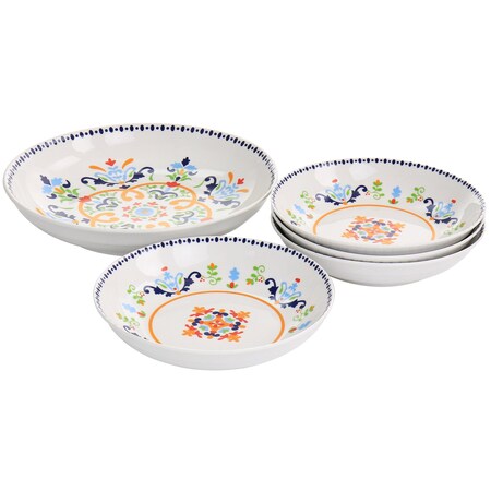 Gibson Home Tijuana 5 Piece Fine Cermic Pasta Bowl Set in White and Multi 130996.05