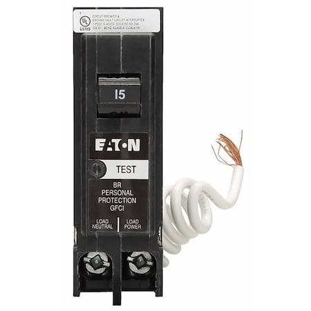 Eaton Cutler-Hammer Circuit Breaker, BRN Series, 15A, 1 Pole, 120/240V AC, 10kA BRN115GF