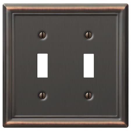 Amerelle Chelsea Series Wallplate, 4-7/8 in L, 4-15/16 in W, 2-Gang, Steel, Aged Bronze 149TTDB