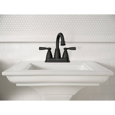 Moen Banbury 2-Handle Lever High Arc Centerset Bathroom Faucet with Push-Down Matte Black 84943BL
