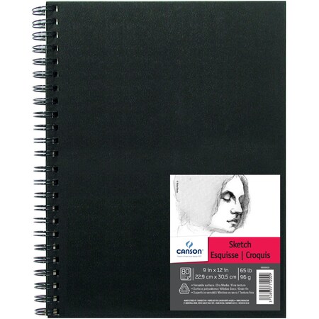 Canson Artist Series Sketch Art Book, Black Cover, Wire Binding, 80 Sheet, 9x12 inch C100510429-03