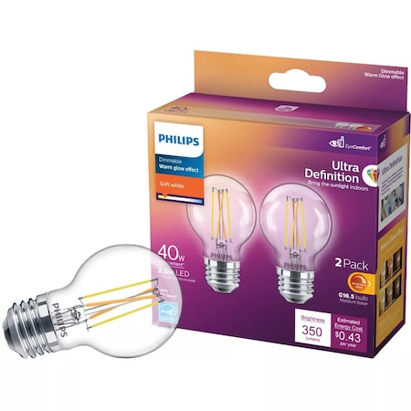 Signify Ultra Definition 40W Equivalent Soft White G16.5 Medium LED Decorative Light Bulb, 2PK 573295