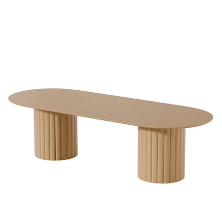 Homeroots 86" Natural Wood Double Pedestal Base Oval Dining Table 720680