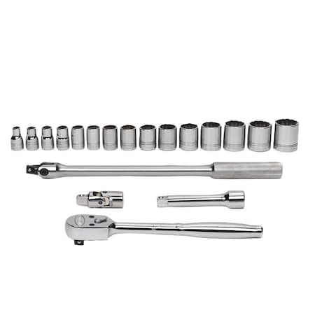 Williams Socket and Tool Set, 1/2" D, 12Pt, 19pcs., JHWWSS-19F JHWWSS-19F