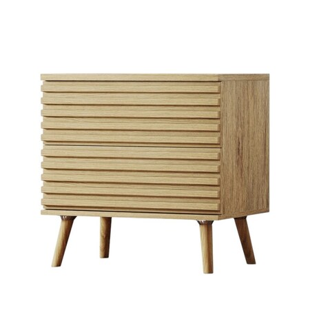 Homeroots Set of Two 23" Natural Solid Wood Ribbed Texture Two Drawer Nightstand, 2PK 712107