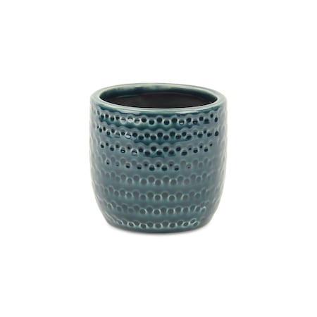 Homeroots Teal Blue Ceramic 17 Ounce Dotted Round Distressed Pot Planter 487458