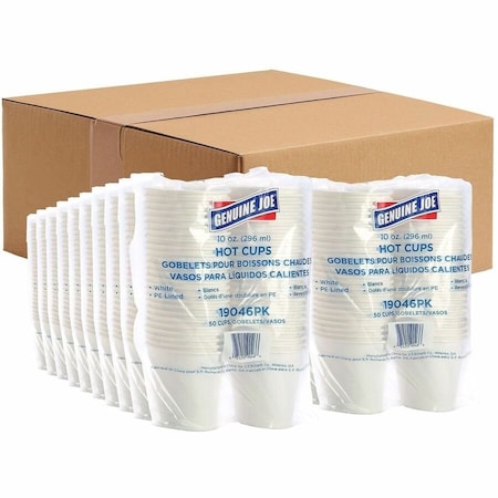 Genuine Joe 10 oz Polyurethane-lined Disposable Hot Cups - White, 1000PK GJO19046CT