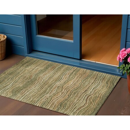 Homeroots 3' X 5' Fern Green And Taupe Abstract Washable Indoor Outdoor Area Rug 618274