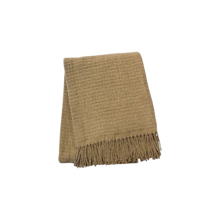 Homeroots 50" X 67" Stone Cotton Blend Woven Throw Blanket with Fringe 632914