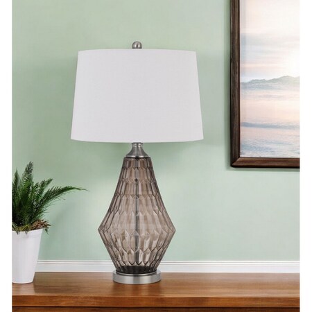 Homeroots 31" Gray Metal Geometric Table Lamp With Off White Empire Shade 524705