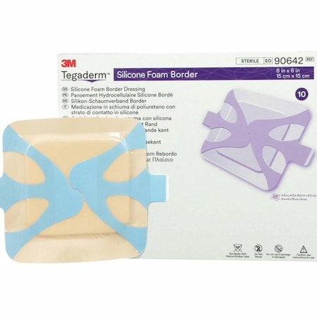 3M Tegaderm Foam Dressing 6 X 6 Inch With Border Film Backing Silicone Adhesive Square Sterile, 10PK 90642