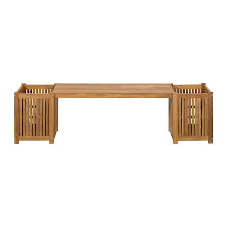 Alaterre Furniture Alaterre Outdoor Bench with Planter Boxes Acacia Wood Patio Furniture Brown Finish 80-OUTD-WD-PLNTBN