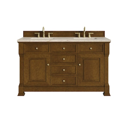 James Martin Vanities Brookfield 60" Double Vanity, Honey Oak, w/ 3 CM Tajnar Eclos Top w/FreePower Wireless Charger 547-V60D-HNO-FTJR