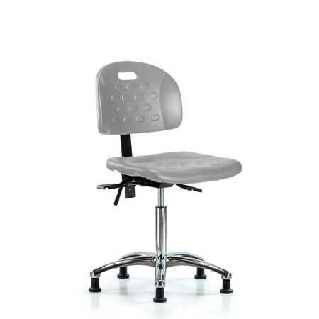 Blue Ridge Ergonomics Polyurethane Chair Chrome - Medium Bench Height with Stationary Glides in Gray Polyurethane HPMBCH-CR-T0-A0-NF-RG-GRY