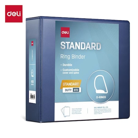 Deli Std Duty View Binder 3in, Letter, D-Ring, PVC-Free, Navy, 6PK CF570-DB