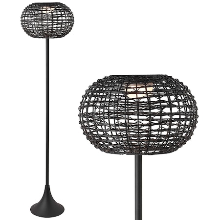 Jonathan Y Jaemin 58" Modern Coastal Faux Rattan Integrated Indoor/Outdoor LED Solar Powered Floor Lamp, Black JYL2601A