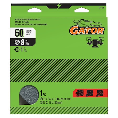Gator Finishing 8 x 0.75 x 1 in. Benchtop Grinding Wheel, 60 Grit 6001GA