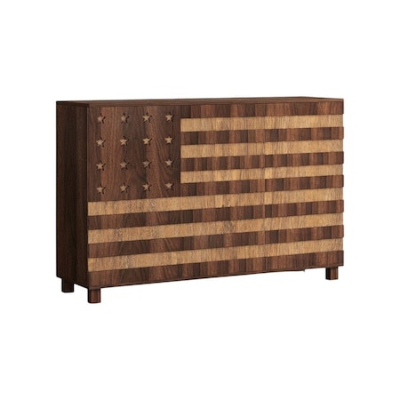 Homeroots 55in Brown Solid Wood Carved American Flag Accent Cabinet With Three Doors And Two Drawers 716325