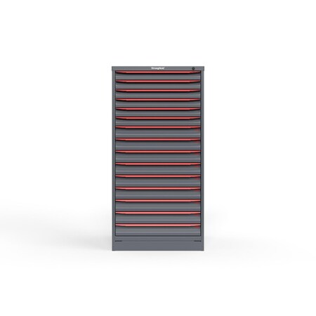 Strong Hold 15 drawer cabinet - (6x 2ft, 9x 3ft) - Red accents - Keyed Different S3060-PPDAS-1501DS