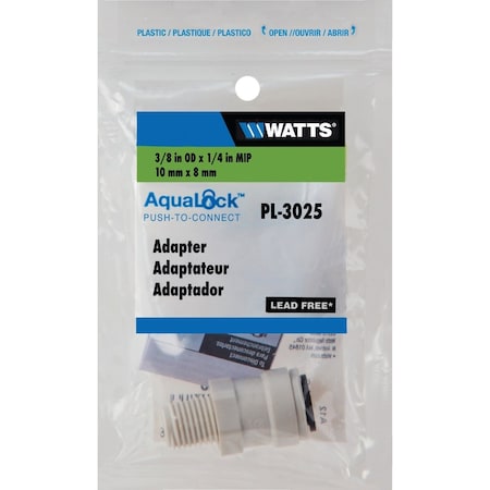 Watts Aqualock 3/8'' OD x 1/4'' MPT Push-to-Connect Plastic Adapter PL-3025