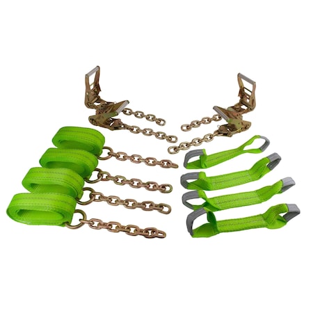 Mytee Products 8 Point Roll Back Tie Down System w/ Chain Ends - 14ft Hi VIZ Green TDK-RG-4004