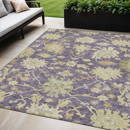 Homeroots 5' X 8' Eggplant Beige And Green Floral Washable Indoor Outdoor Area Rug 605200